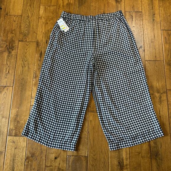 Studio JPR Black White Check Elastic Tie Waist Crop Pants Coastal Grandmother L - Picture 6 of 7